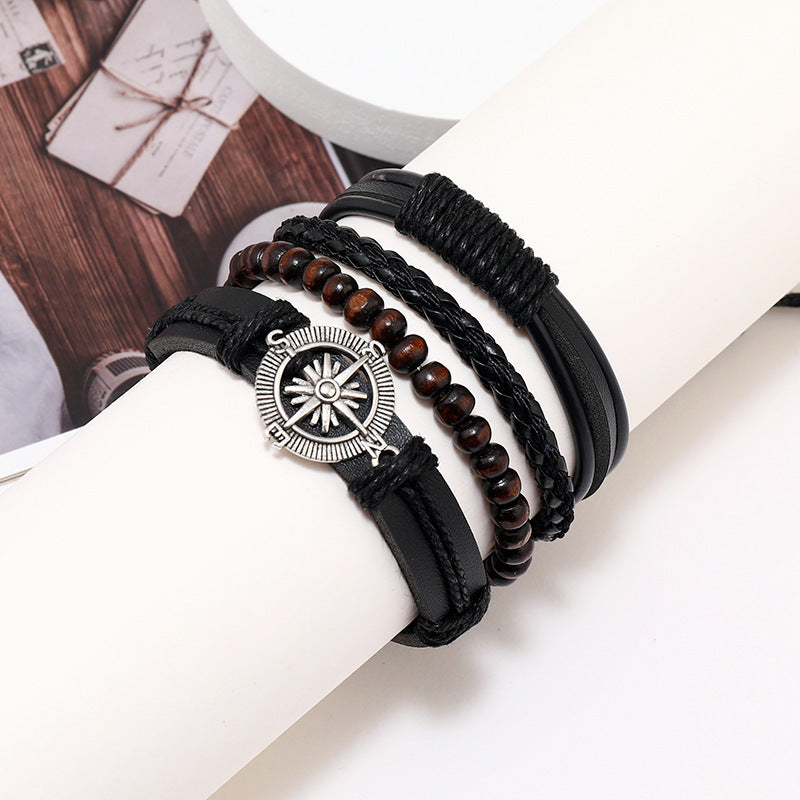 4-Piece Set Of Stylish Trendy Personalized Braided Leather Bracelets For Men