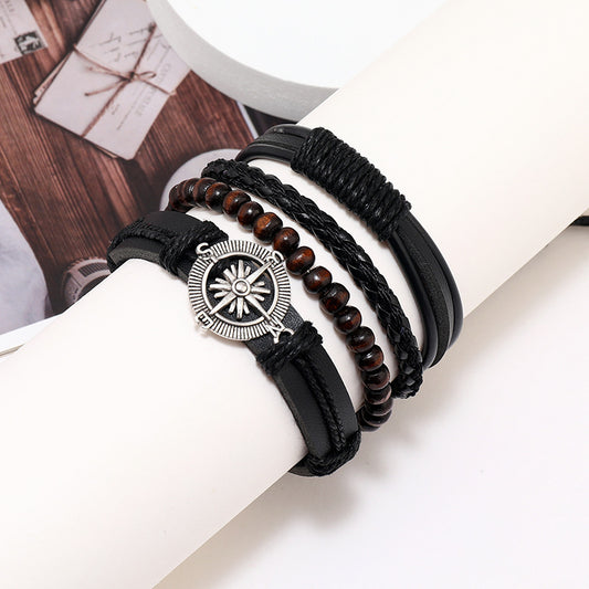 4-Piece Set Of Stylish Trendy Personalized Braided Leather Bracelets For Men