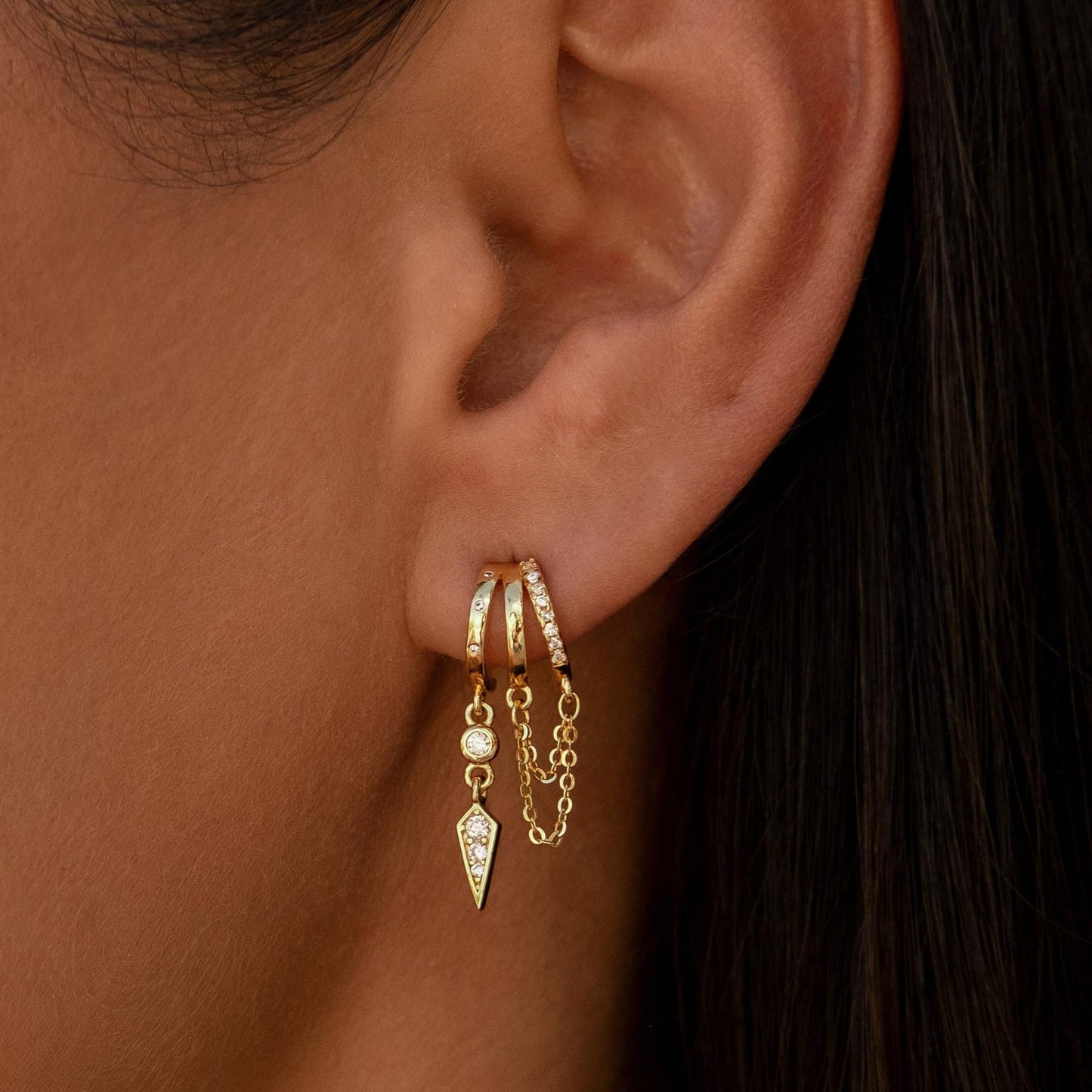 Brass Genuine Gold Electroplated Chain Tassel Ear Ring