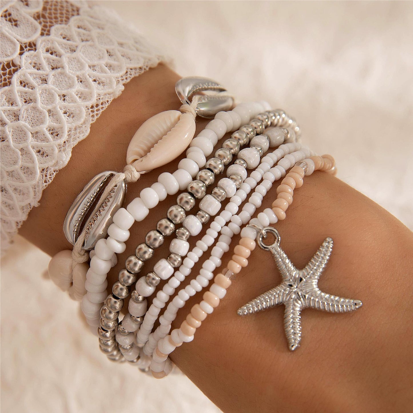 Resort-style Shell Jewelry Bead Bracelet Set