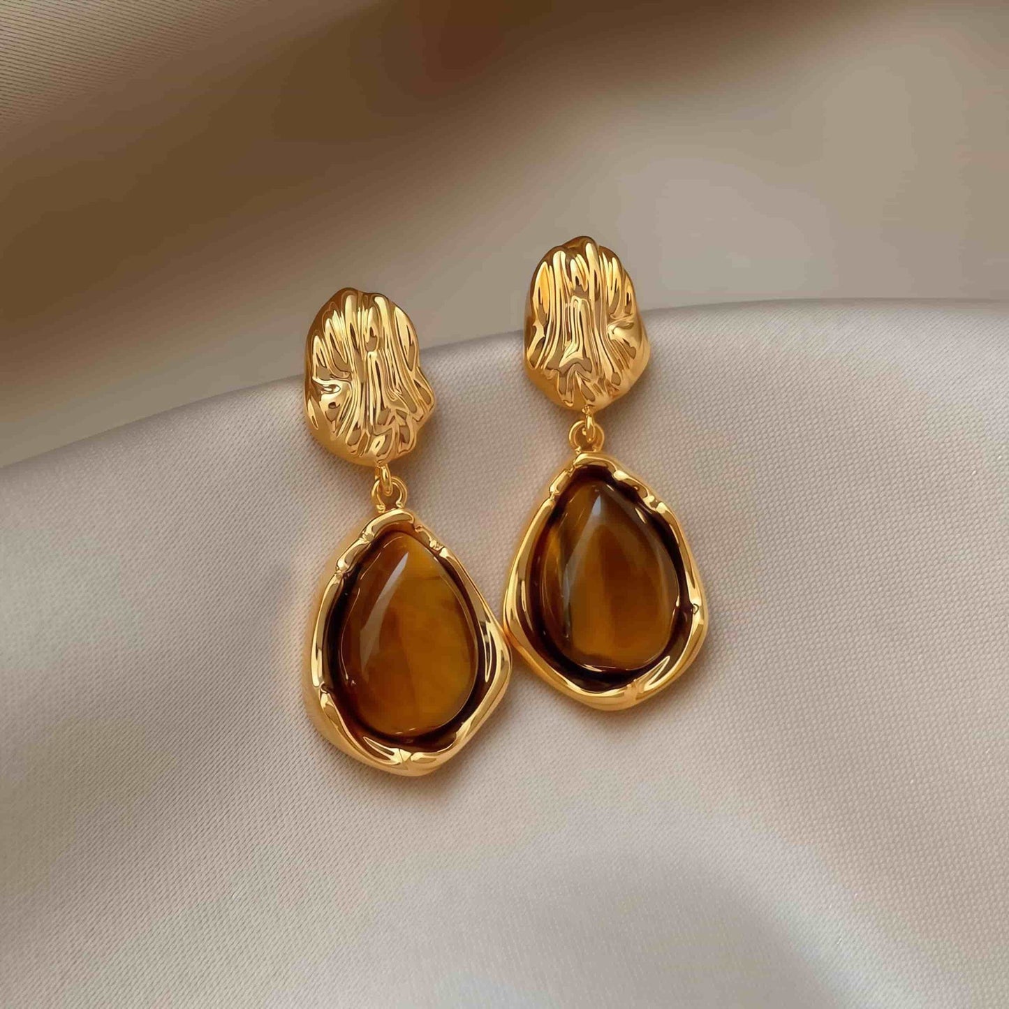 2026 New Vintage Tiger's Eye Dangle Earrings For Women, Luxury Elegant Hong Kong Style Unique Design Fashion Earrings