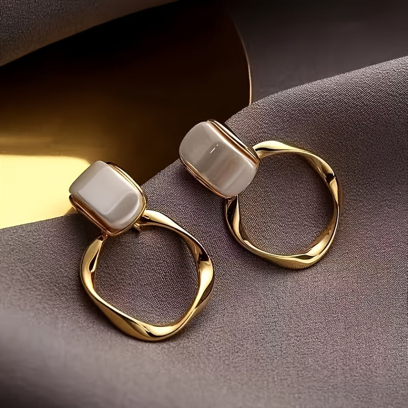 1 Pair Elegant Geometric Metal Hoop Dangle Earrings, Trendy Fashion Accessories, Perfect For Women's Daily & Banquet Wear, Unique Jewelry Gift