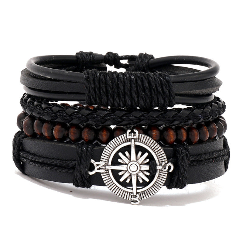 4-Piece Set Of Stylish Trendy Personalized Braided Leather Bracelets For Men