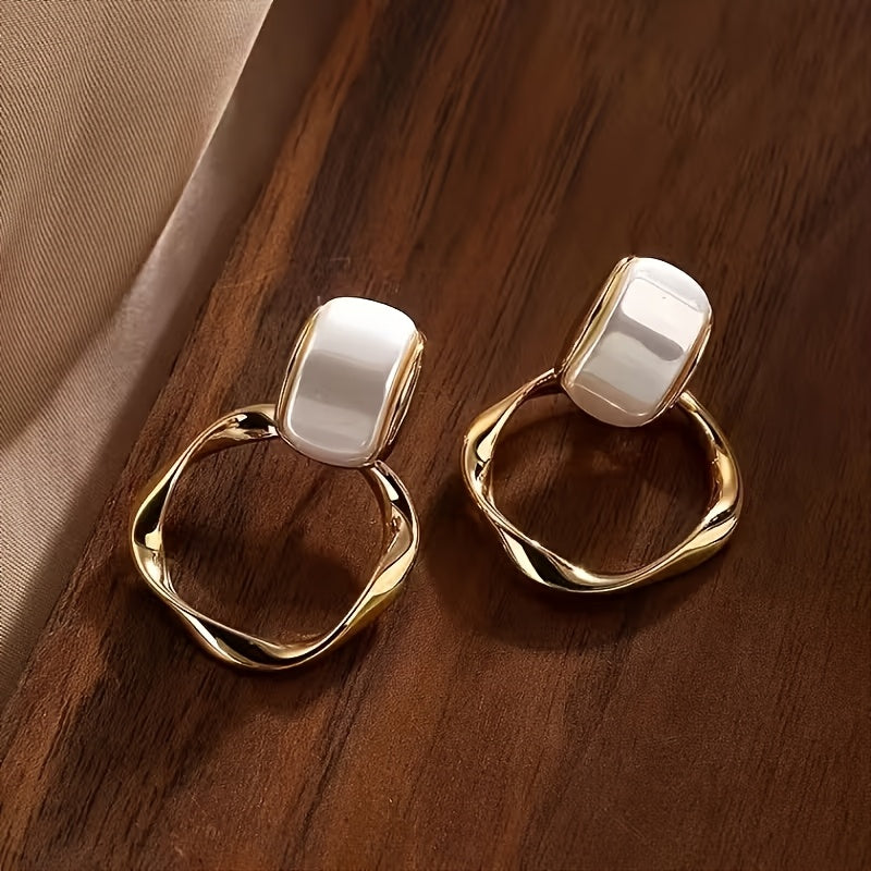 1 Pair Elegant Geometric Metal Hoop Dangle Earrings, Trendy Fashion Accessories, Perfect For Women's Daily & Banquet Wear, Unique Jewelry Gift