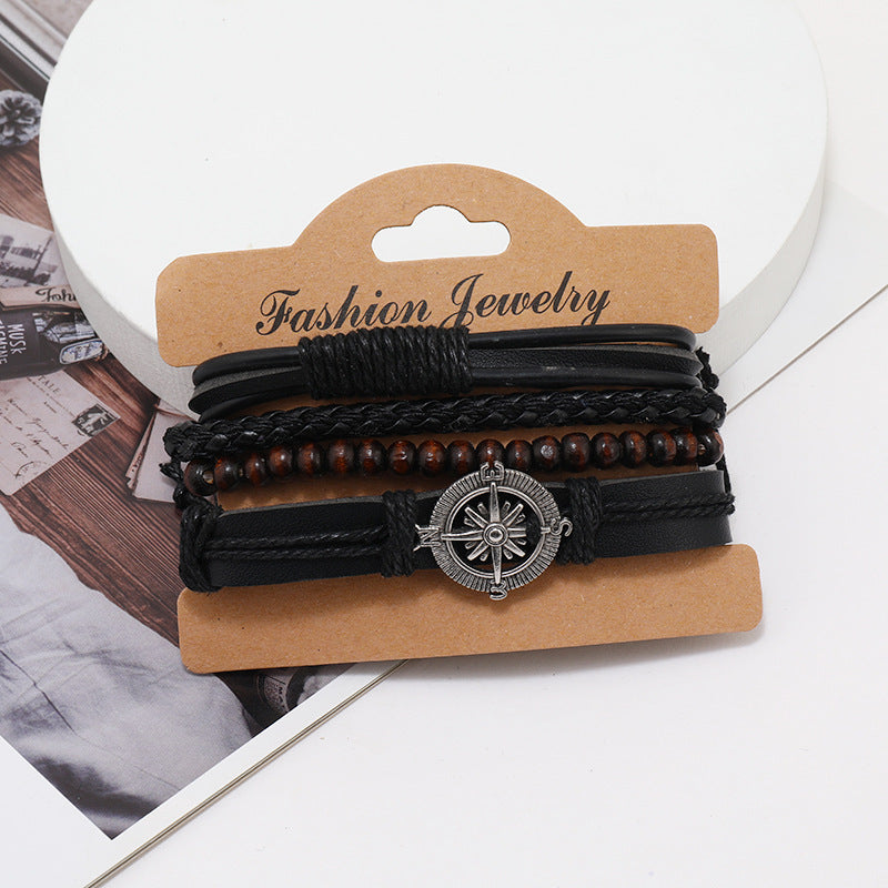 4-Piece Set Of Stylish Trendy Personalized Braided Leather Bracelets For Men