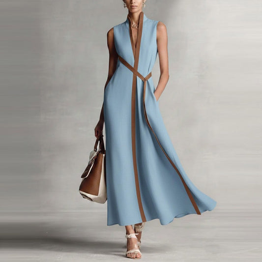 Color-blocked Sleeveless Casual Dress For Women