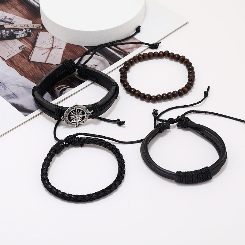 4-Piece Set Of Stylish Trendy Personalized Braided Leather Bracelets For Men