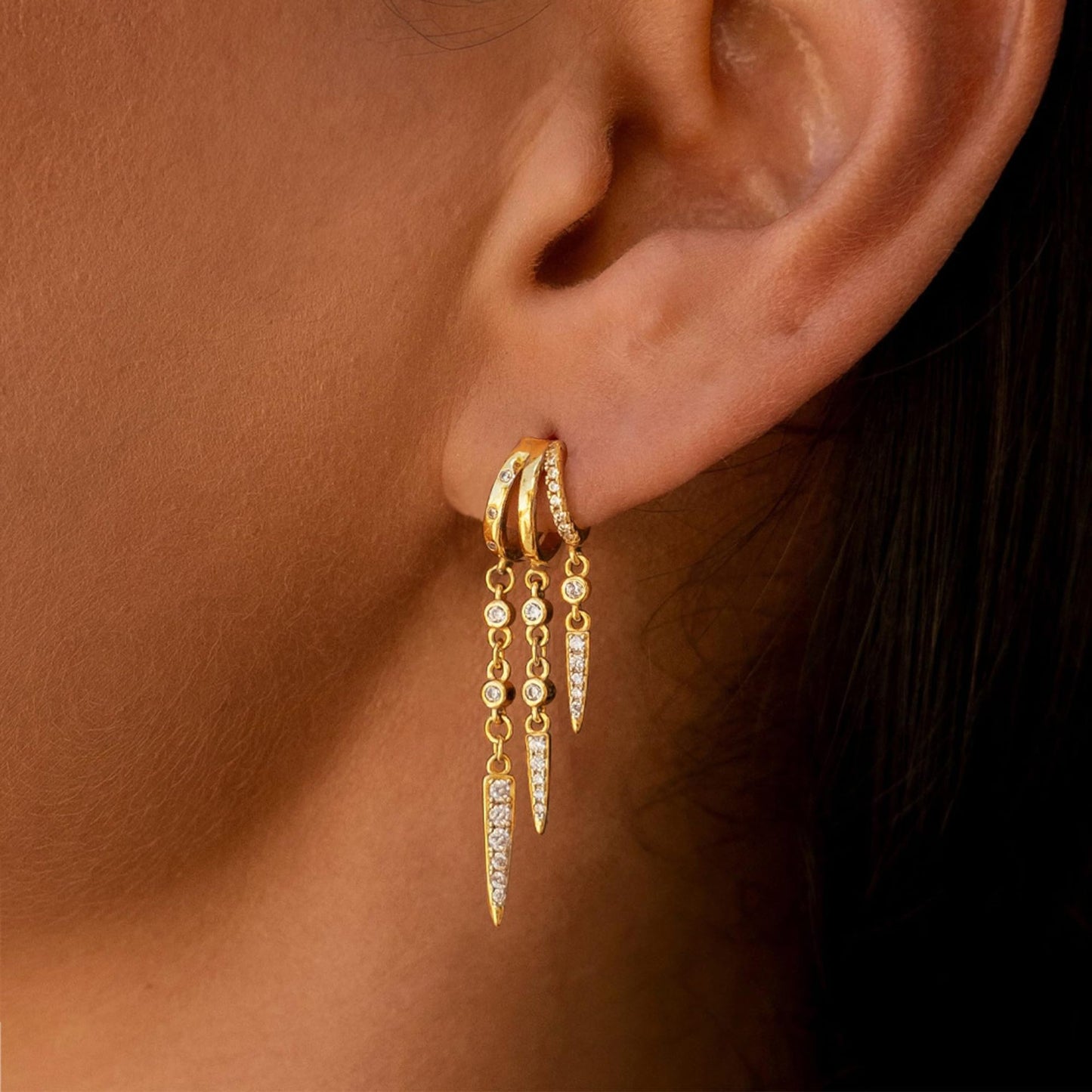 Brass Genuine Gold Electroplated Chain Tassel Ear Ring