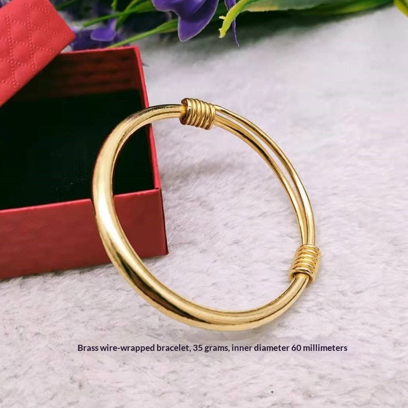 Silk-wrapped  Polished  Ethnic-style Pure Copper Uncoated Bracelet