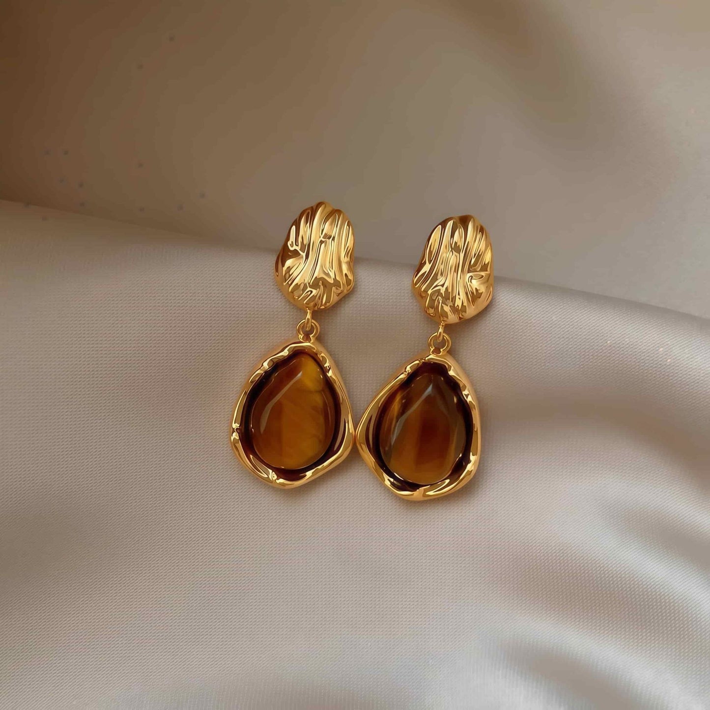 2026 New Vintage Tiger's Eye Dangle Earrings For Women, Luxury Elegant Hong Kong Style Unique Design Fashion Earrings
