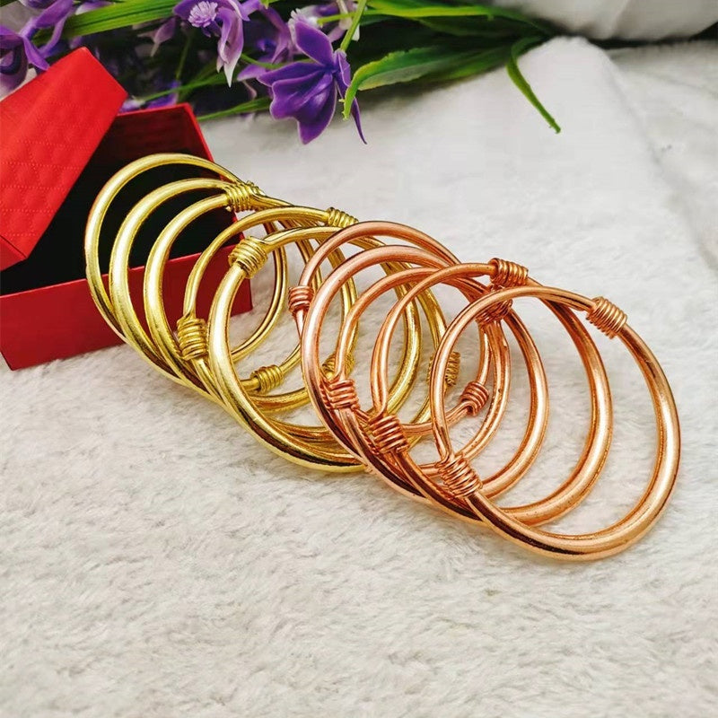 Silk-wrapped  Polished  Ethnic-style Pure Copper Uncoated Bracelet